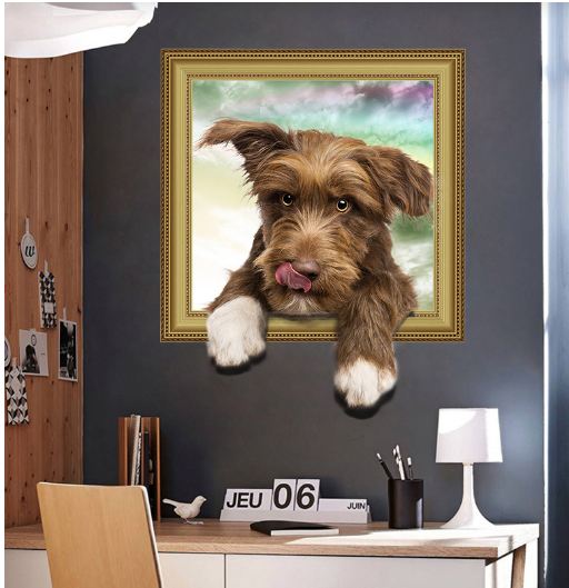 Decal 3D dáng tường Cún lười